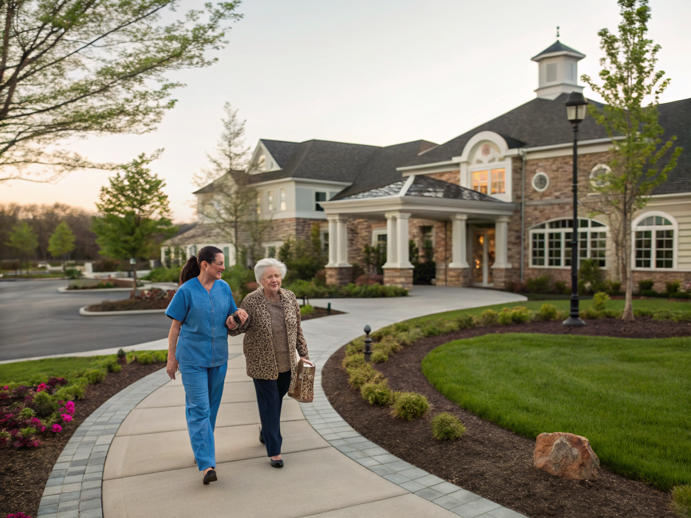 Home health aide assisting senior resident at Somerset Run 55+ community in Franklin Township NJ