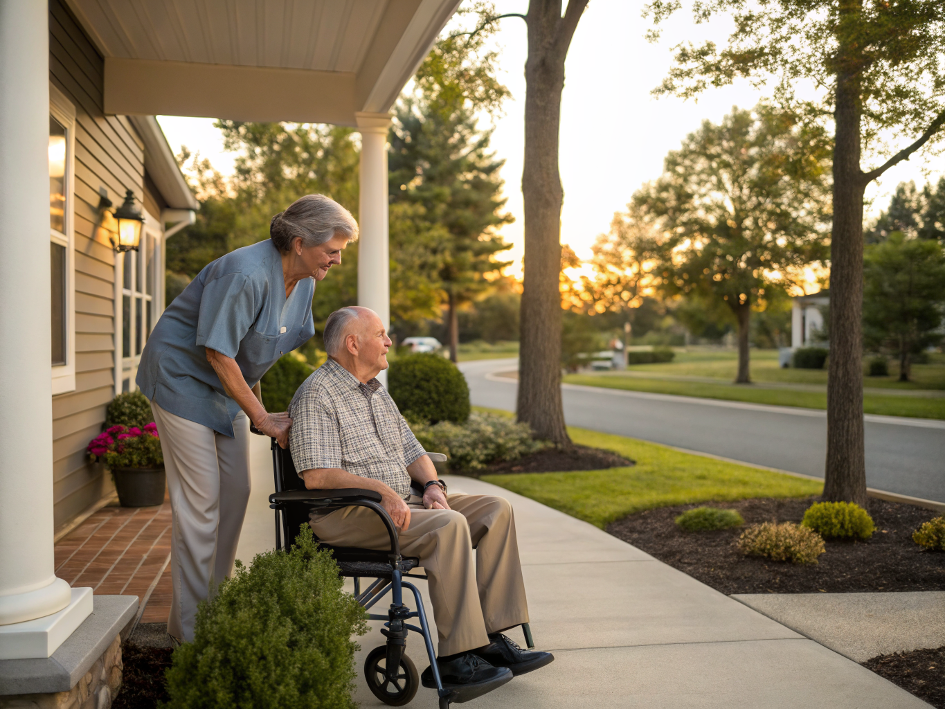Home health aide assisting senior resident at Stonehenge Estates 55+ community in Franklin Township NJ
