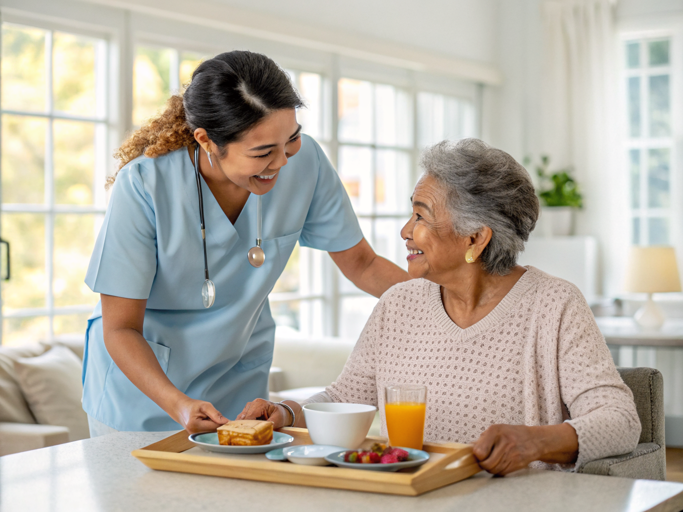 Post-discharge home care near Saint Michael's Medical Center Newark NJ — caregiver assisting senior morning routine