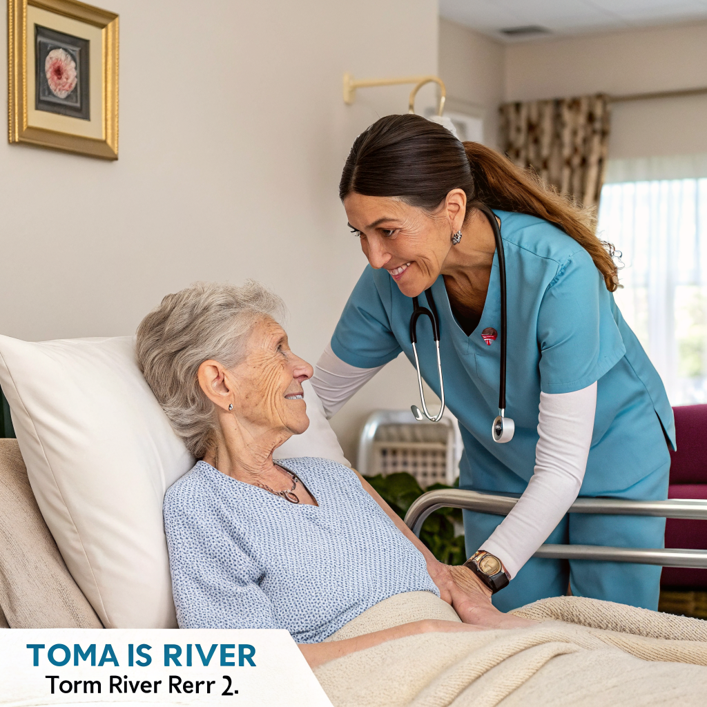Caregiver assisting elderly patient at home after discharge from Community Medical Center Toms River NJ