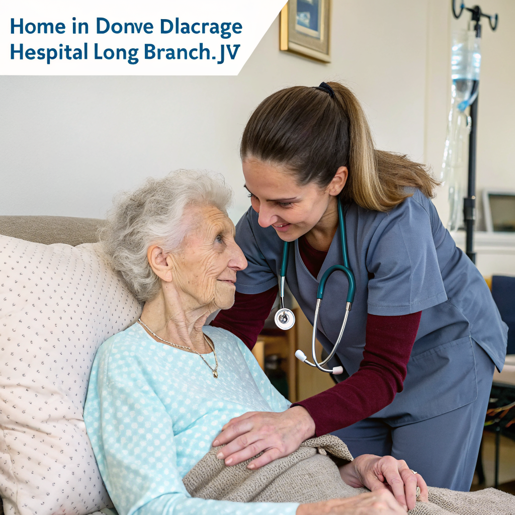 Caregiver assisting elderly patient at home after discharge from Monmouth Medical Center Long Branch NJ