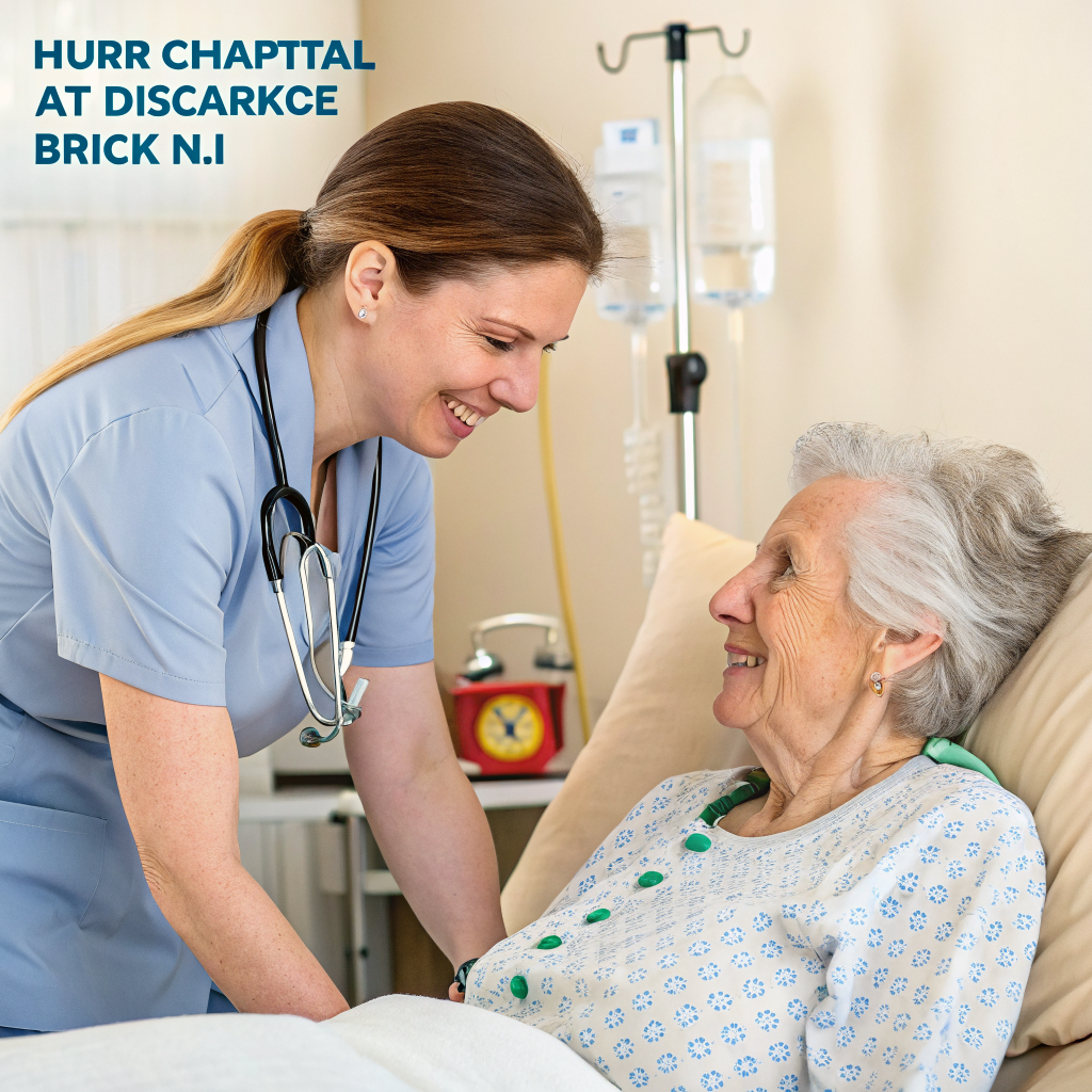 Caregiver assisting elderly patient at home after discharge from Ocean University Medical Center Brick NJ